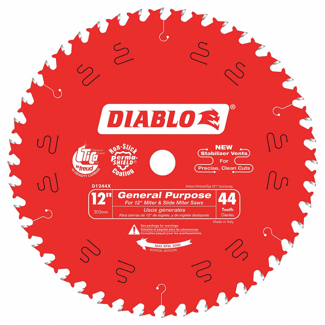 DIABLO, 12 in Blade Dia., 44 Teeth, Circular Saw Blade 52XF79D1244X Grainger