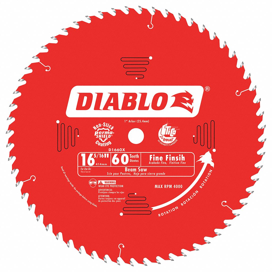 CIRCULAR SAW BLADE, CARBIDE, 16 5/16 IN DIA, 60 TEETH, 1 IN, 4000 RPM, FOR MITRE/TABLE SAWS