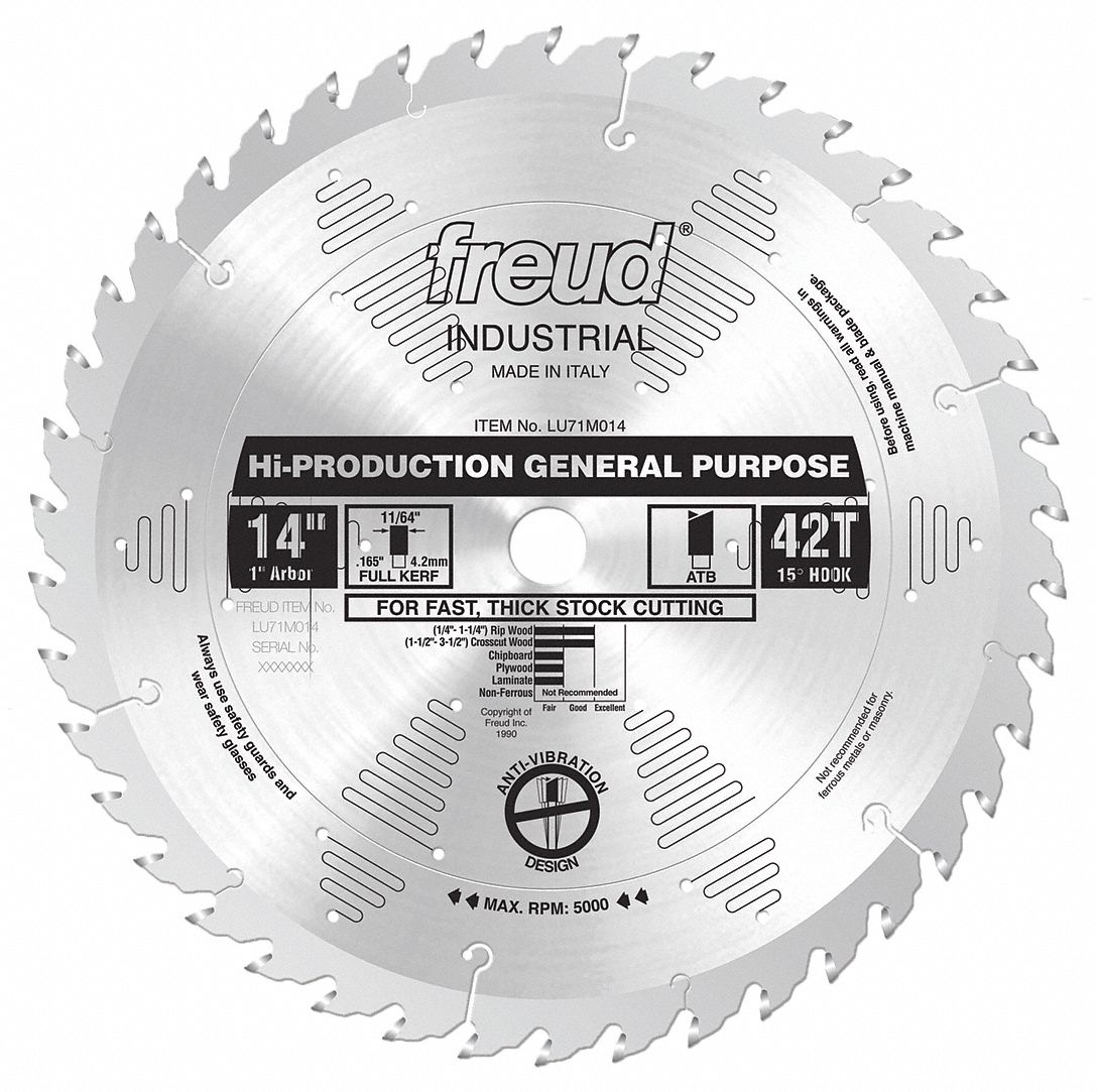 CIRCULAR SAW BLADE, TICO CARBIDE, 14 IN, 42 TEETH, 4000 RPM, FOR MITER SAWS/TABLE SAWS