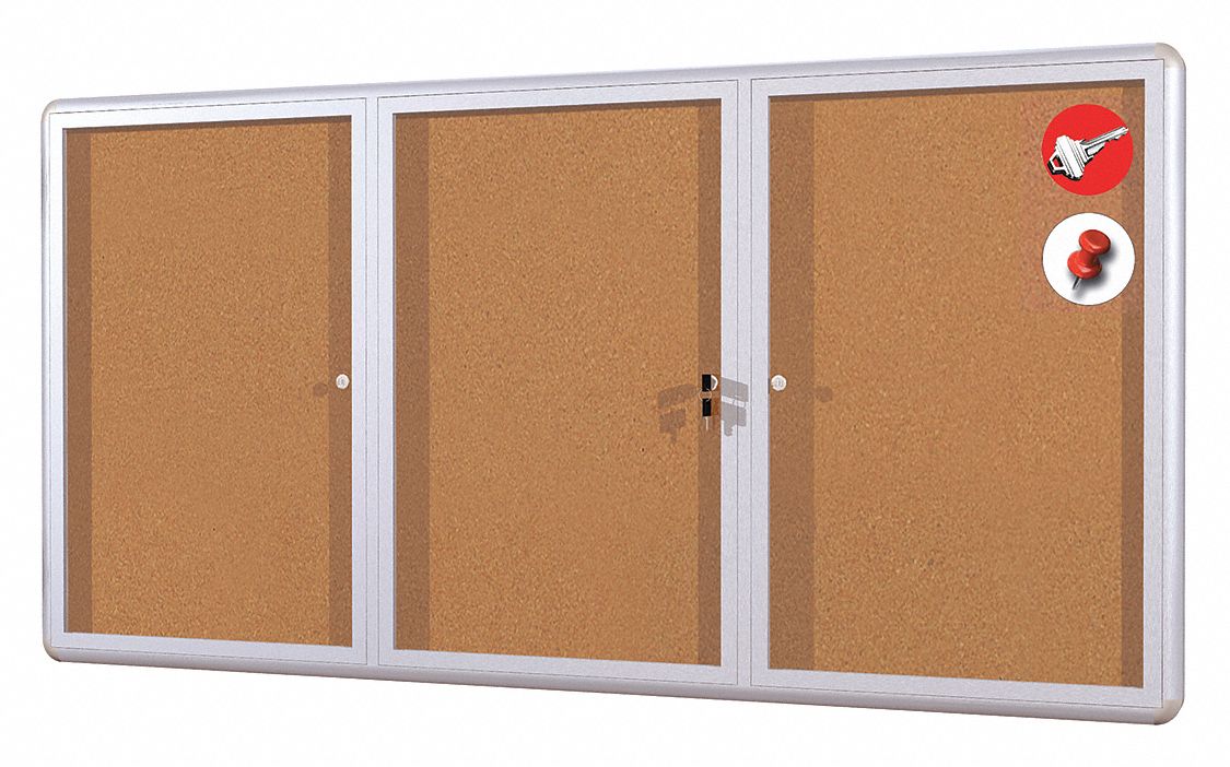 MASTERVISION, Cork, 72 in Wd, Enclosed Bulletin Board 52XH20