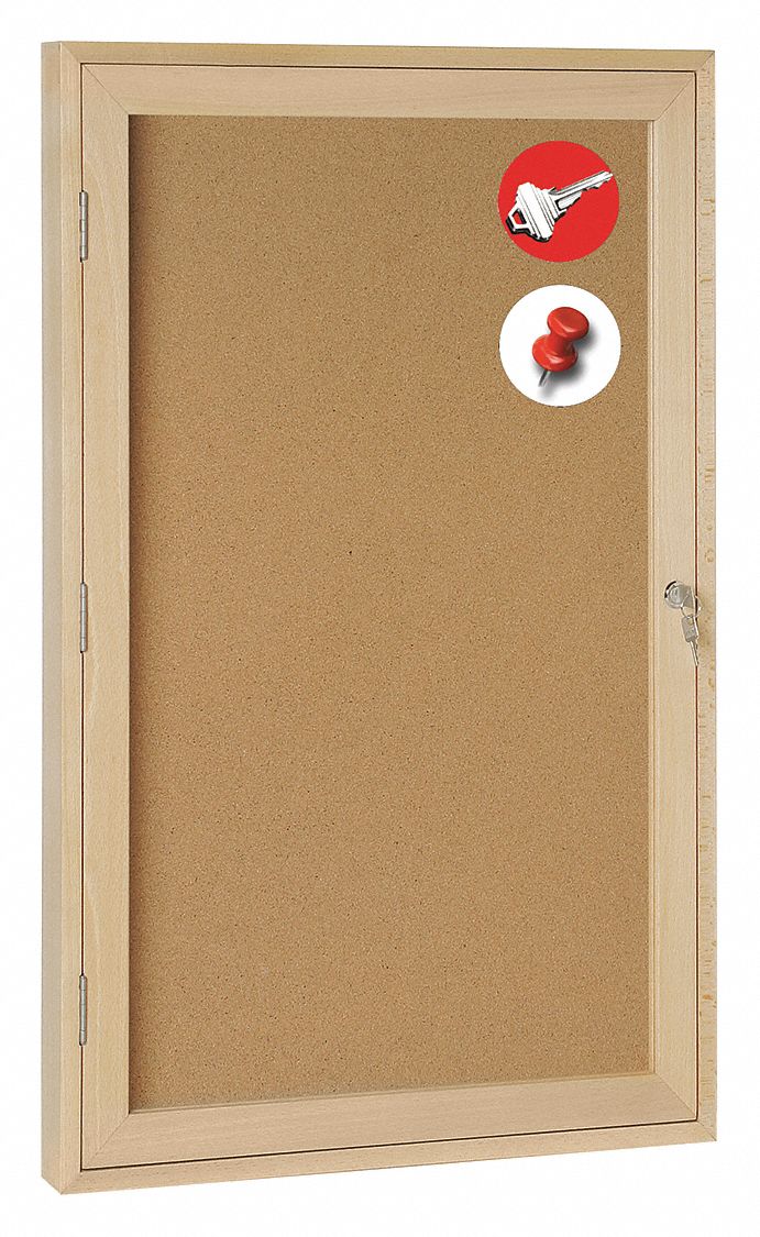 MASTERVISION, Cork, 36 in Wd, Enclosed Bulletin Board 52XH24