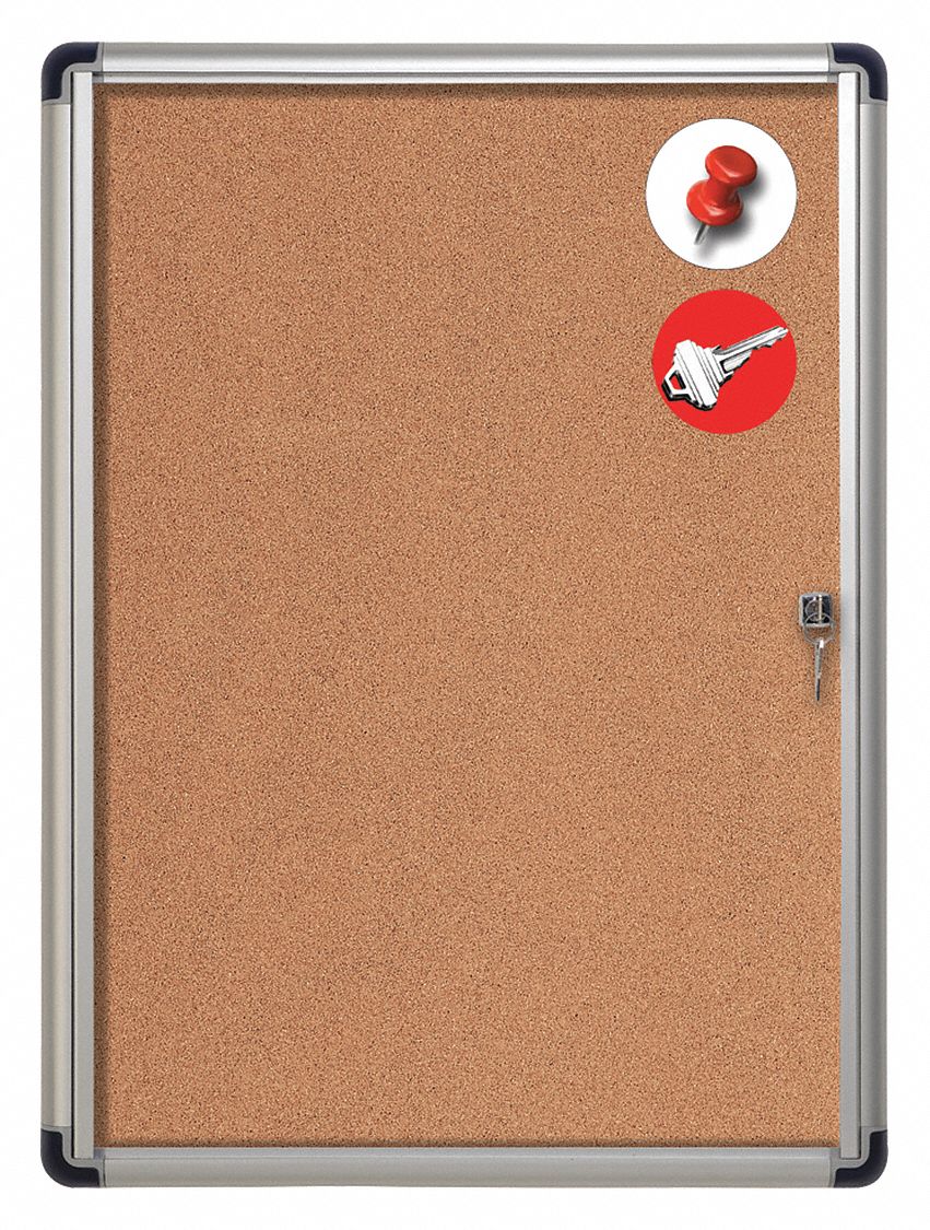 MASTERVISION, Cork, 41 1/2 in Wd, Enclosed Bulletin Board 52XH26