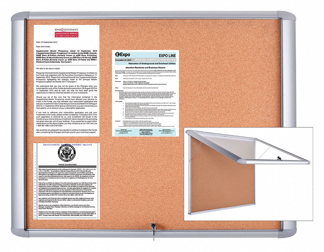 MASTERVISION, Cork, 26 1/2 in Wd, Enclosed Bulletin Board 52XH31