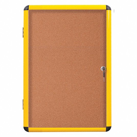 MASTERVISION Enclosed Bulletin Board: Cork, 41 1/2 in Wd, 31 7/64 in Ht,  (2) Keys/Mounting Hardware