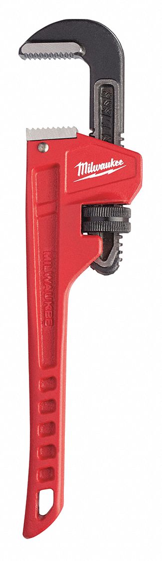 PIPE WRENCH, ALLOY STEEL, 1 1/2 IN JAW CAPACITY, SERRATED, 10 IN OVERALL L, ERGONOMIC
