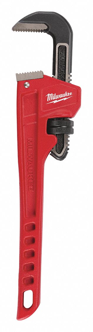 PIPE WRENCH, ALLOY STEEL, 2 IN JAW CAPACITY, SERRATED, 14 IN OVERALL L, ERGONOMIC