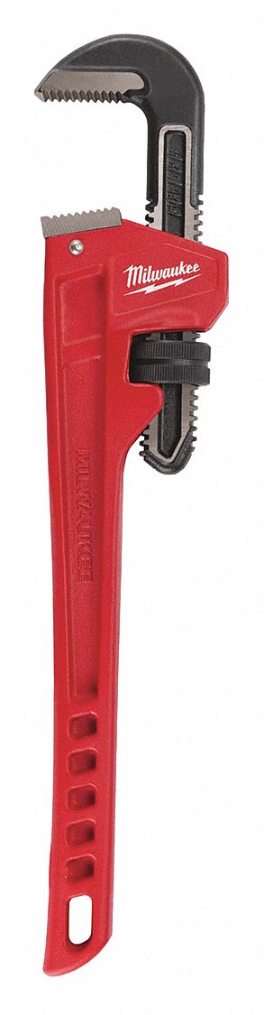 Pipe Wrench: Alloy Steel, 2 1/2 in Jaw Capacity, Serrated, 18 in Overall  Lg, Ergonomic