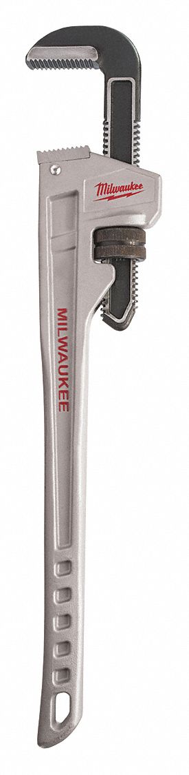 PIPE WRENCH, ALUMINUM, 3 IN JAW CAPACITY, SERRATED, 24 IN OVERALL L, ERGONOMIC