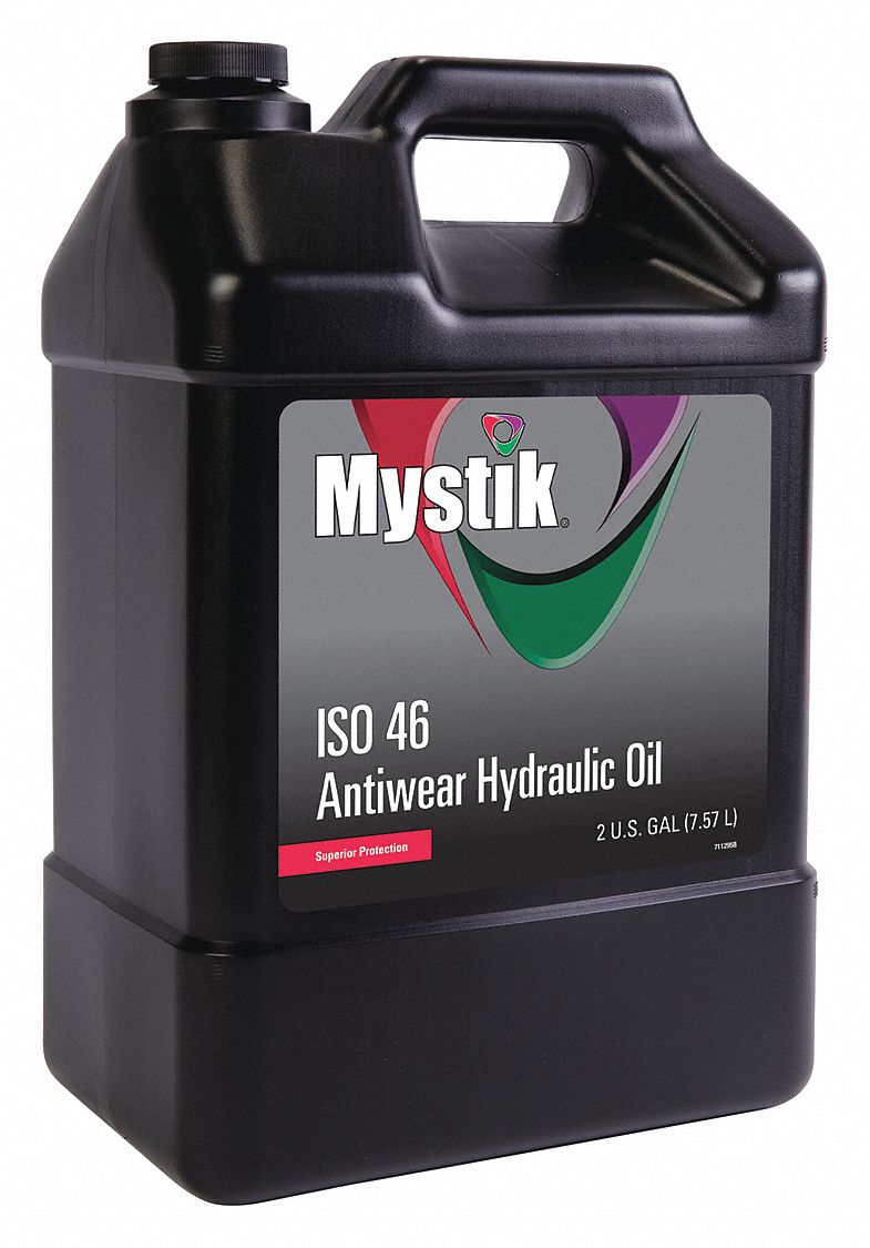Hydraulic Oil: Mineral, 2 gal, Jug, ISO Viscosity Grade 46, MYSTIK AW HYD