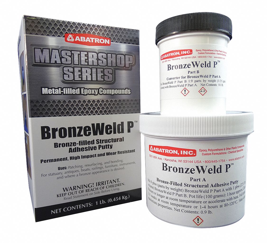 Epoxy Putty: Bronze Filled, 1 lb, with Temp. Range of 50° to 100°F, Bronze, 1 to 8 hr Cure