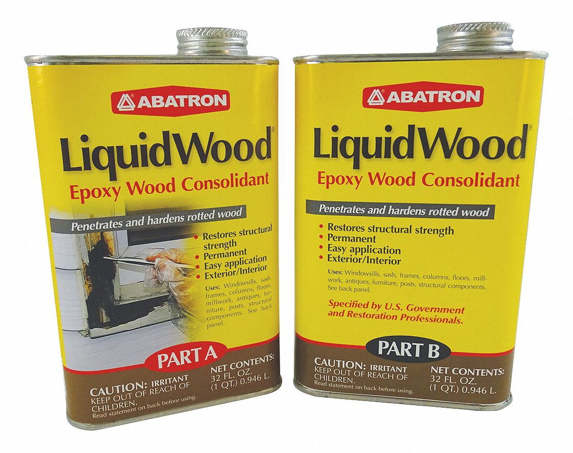 Wood Hardener: Epoxy, Penetrating Liquid, 2 qt, with Temp. Range of 50° to 100°F, Amber