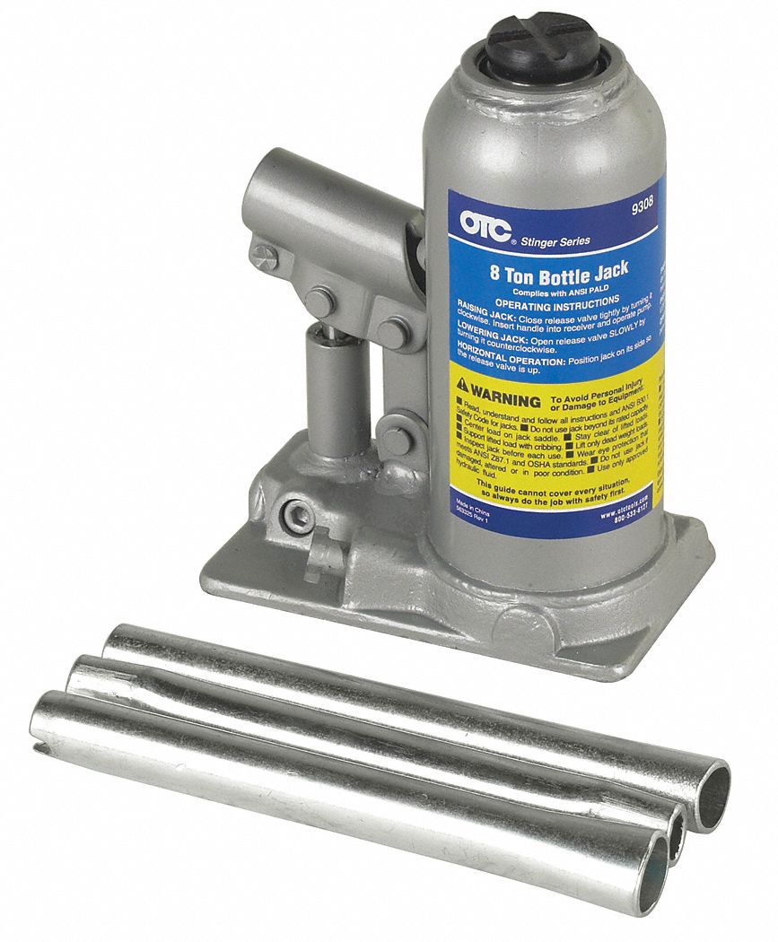 BOTTLE JACK, STEEL, MECHANICAL, 8 TON LOAD CAPACITY, 7¾ IN MIN LIFT, 15¾ IN MAX LIFT