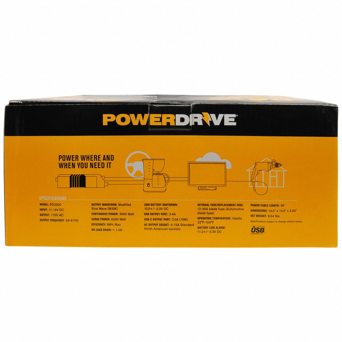 POWER DRIVE Inverter Modified Sine Wave, Input Terminals, 3,000 W