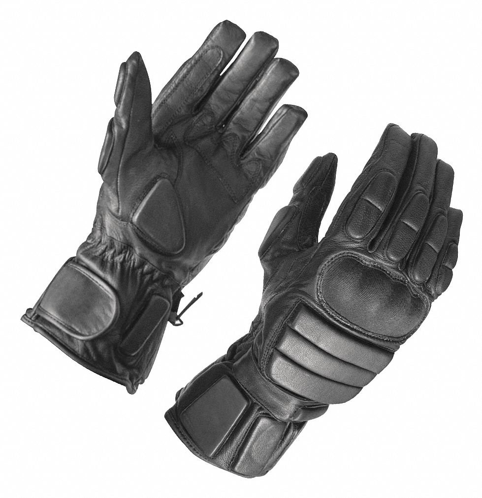 Tactical Glove: Cowhide Leather, Cowhide Leather, Kevlar(R), Black, L