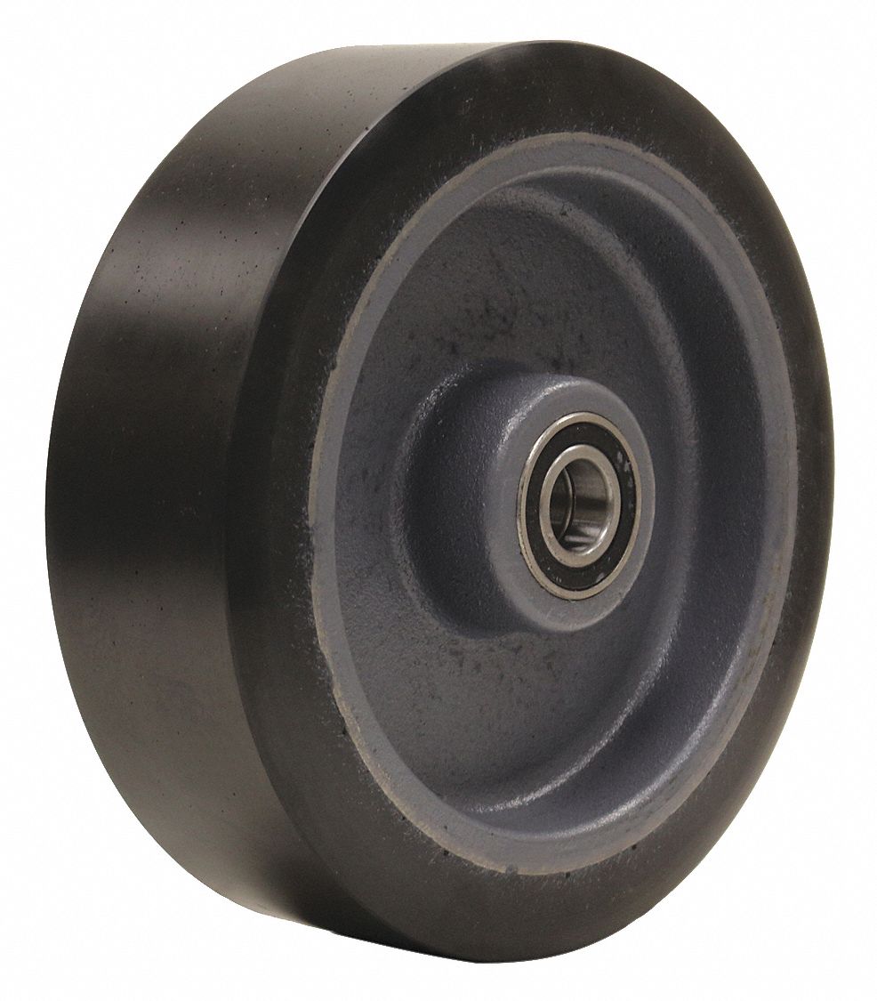 POLYURETHANE TREAD ON IRON CORE WHEEL, 10 IN WHEEL DIA, 3 IN WHEEL W, BLACK, HARD