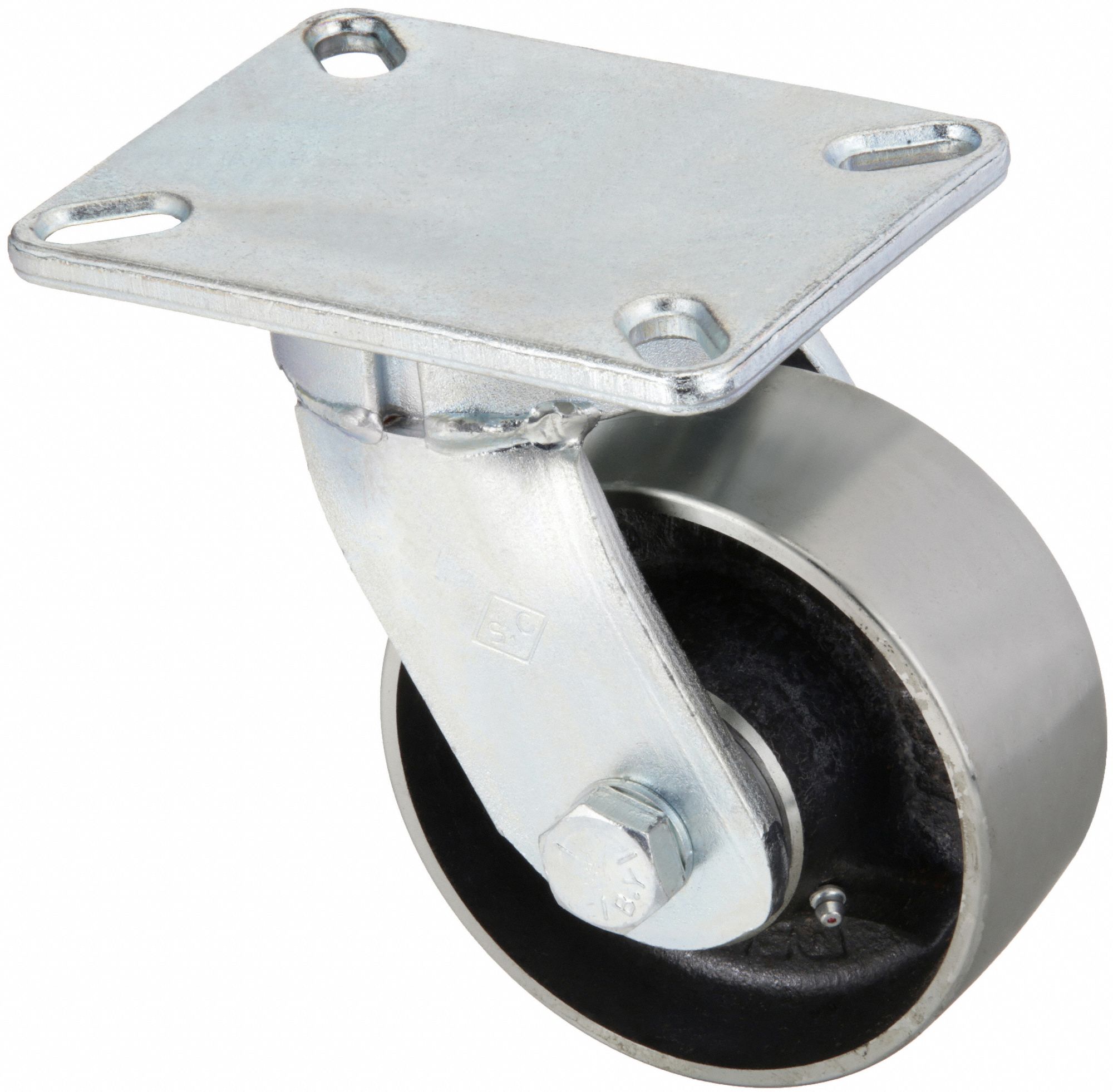 Plate Caster: Corrosion-Resistant, Swivel, Steel, 6 in Wheel Dia, 3 in Wheel Wd, Rectangle