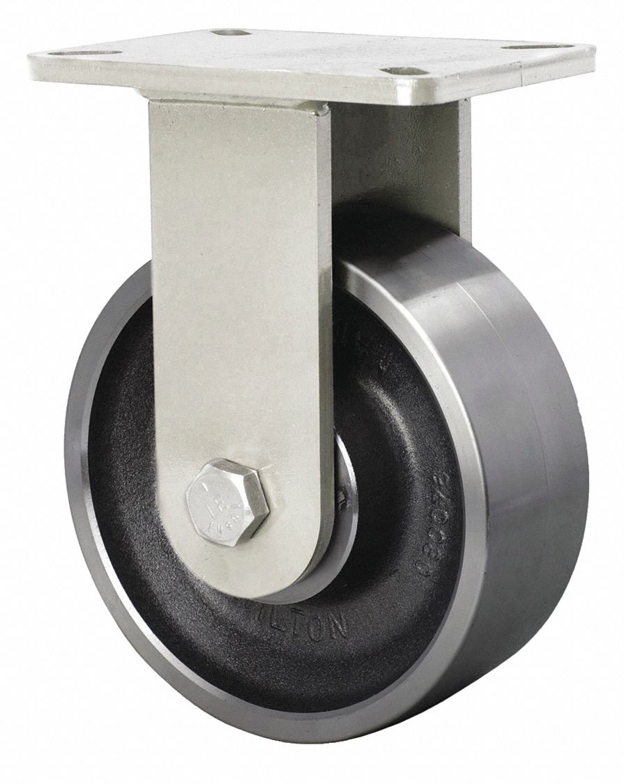 Plate Caster: Corrosion-Resistant, Rigid, Steel, 8 in Wheel Dia, 3 in Wheel Wd, Rectangle