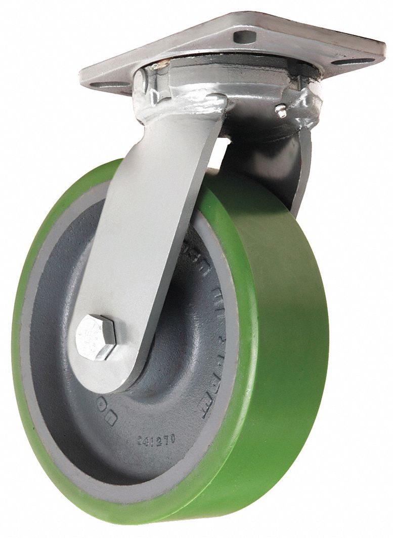 Plate Caster: Corrosion-Resistant, Swivel, Polyurethane, 10 in Wheel Dia, 3 in Wheel Wd