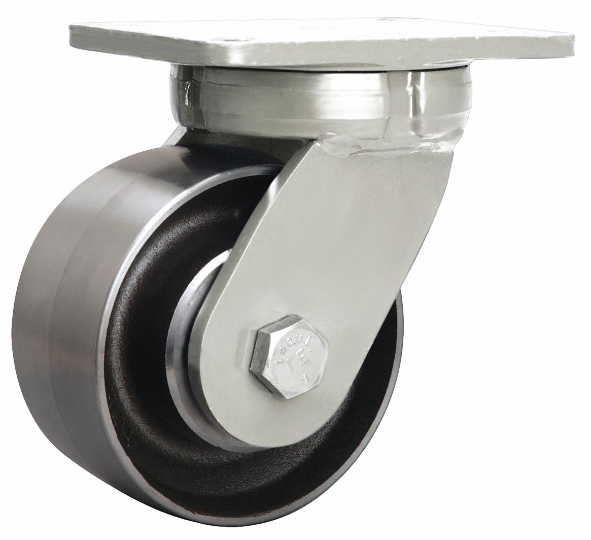 Plate Caster: Corrosion-Resistant, Swivel, Steel, 6 in Wheel Dia, 3 in Wheel Wd, Rectangle