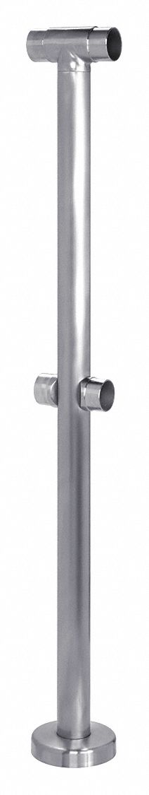 Cable Rail Center Post: Stainless Steel, 4 in Dia, Round, 1 43/64 in Overall Lg, Silver
