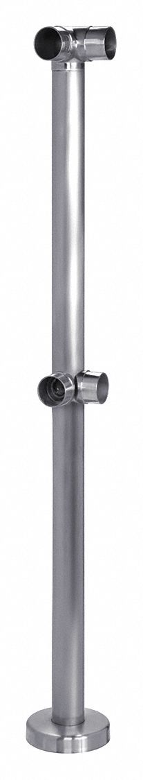Cable Rail Corner Post: Stainless Steel, 4 in Dia, Round, 1 43/64 in Overall Lg, Silver