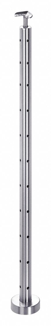 Cable Rail Corner Post: Stainless Steel, 4 in Dia, Round, 1 43/64 in Overall Lg, Silver