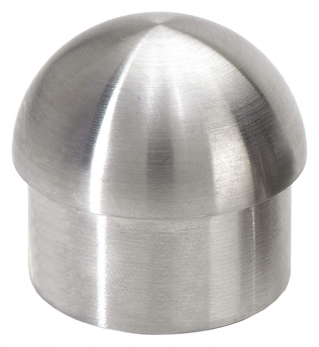 End Cap: End Cap, Round, Stainless Steel, 1 1/2 in Overall Lg, Silver