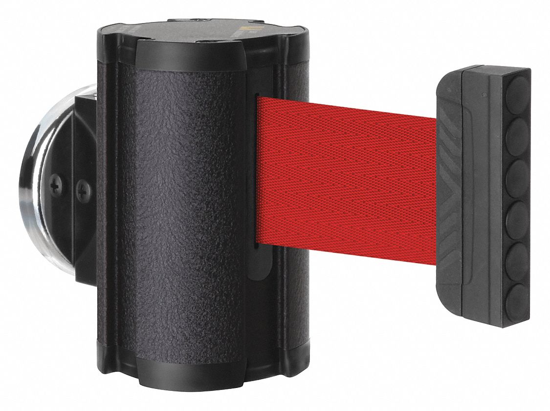 Retractable Belt Barrier: Magnet, 10 ft Belt Lg, No Pattern, Red, No Legend