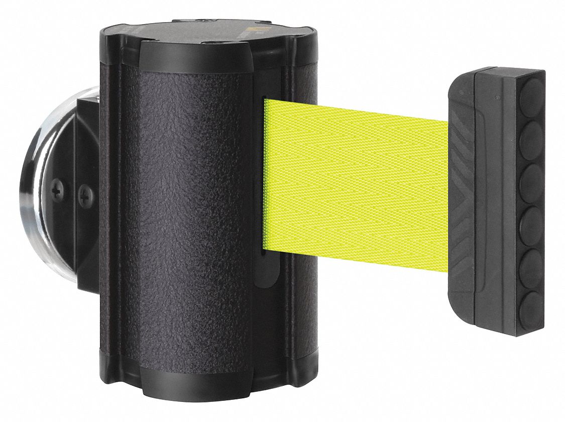 Retractable Belt Barrier: Magnet, 10 ft Belt Lg, No Pattern, Yellow, No Legend
