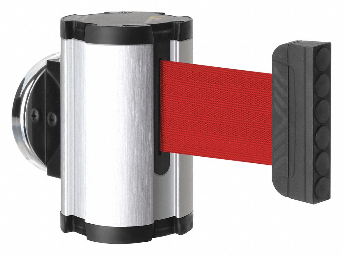 Retractable Belt Barrier: Magnet, 10 ft Belt Lg, No Pattern, Red, No Legend