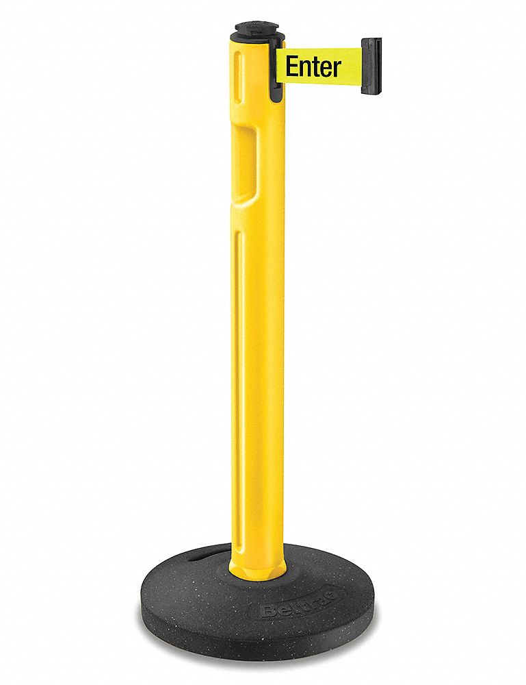 Barrier Post with Belt: Fluorescent Yellow, No Pattern, Caution - Please Do Not Enter, Yellow