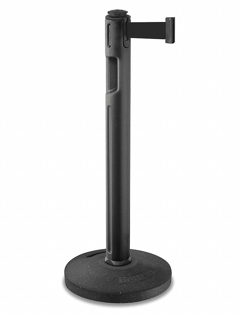 Barrier Post with Belt: Black, No Pattern, No Legend, 12 ft Belt Lg, Black, 12 ft x 2 in