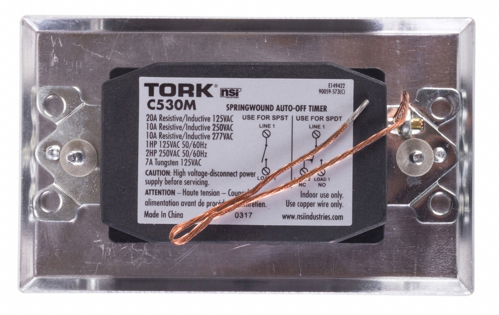 TORK SpringWound Timer, Silver, Timing Range 0 to 30 min, 20 Max