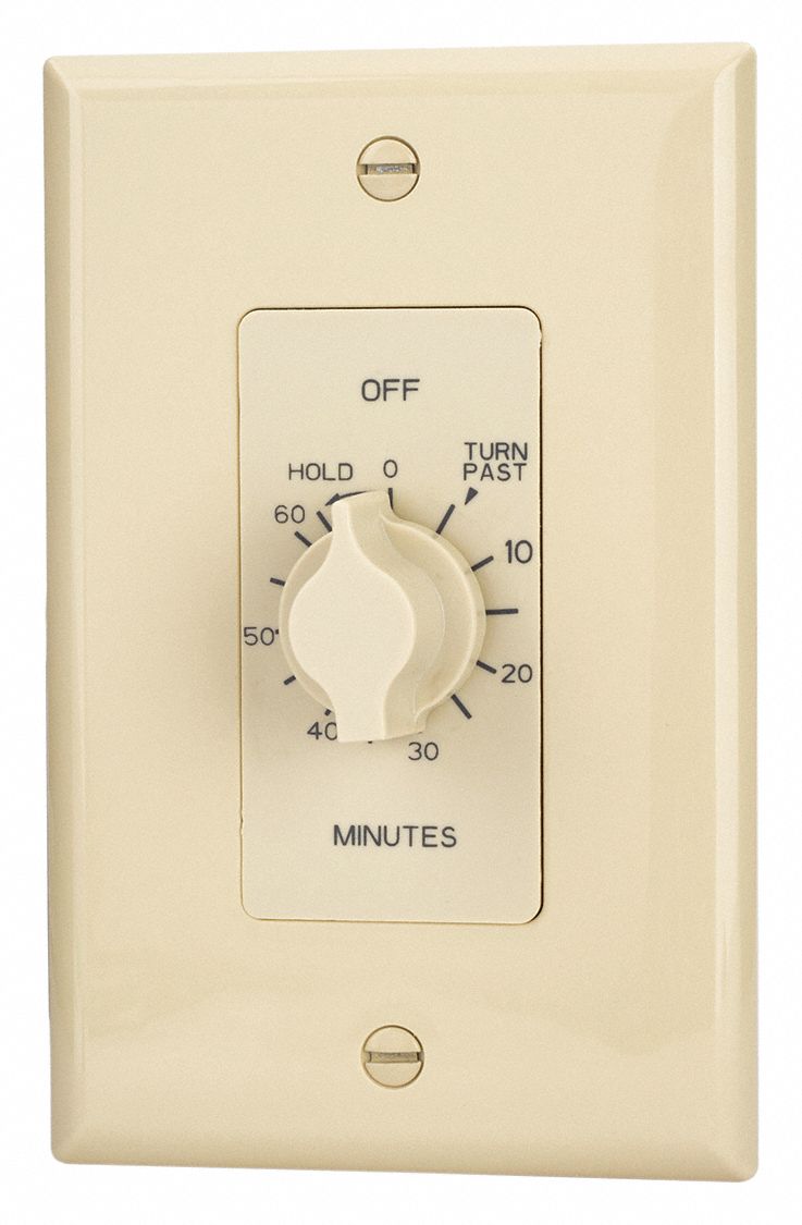 Spring-Wound Timer: 1 hr Max, SPDT, 125V AC, No Wall Plate Included, Ivory