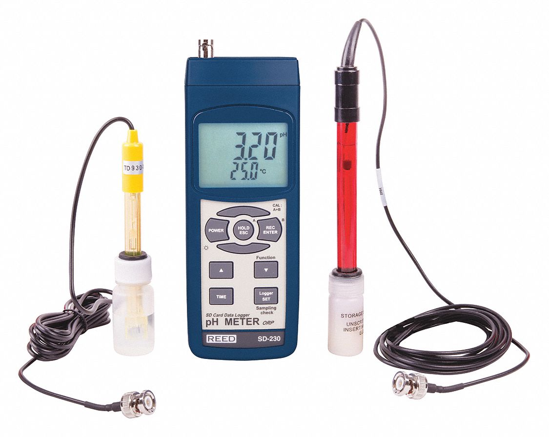 REED INSTRUMENTS pH Meter Kit, LCD, 0.00 to 14.00 pH Range 52ZK62SD