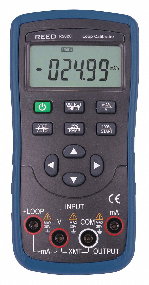REED INSTRUMENTS, 0 to 20mA DC / 0 to 28 V DC Source, 1 to 22mA DC Range, Loop Calibrator