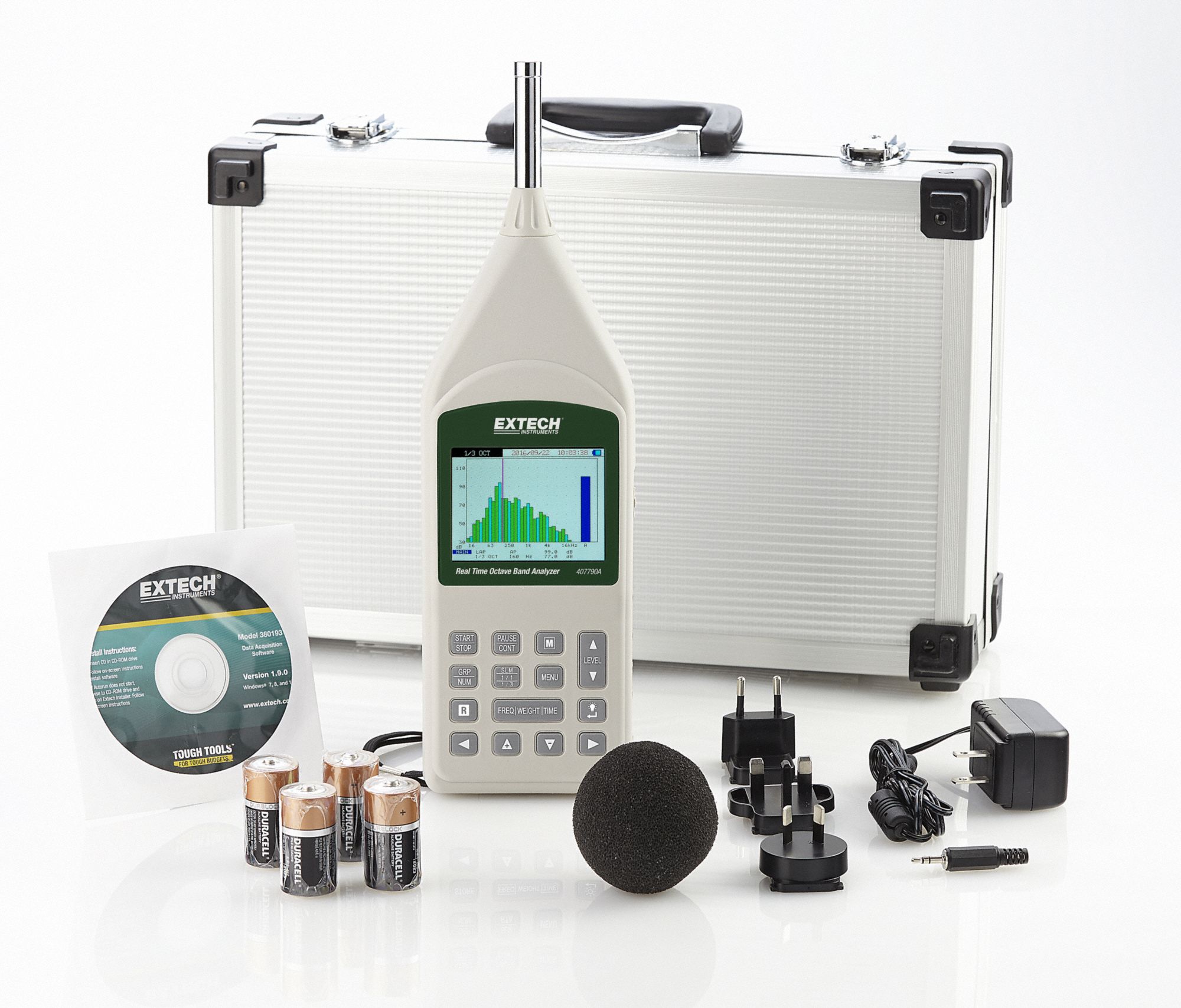 EXTECH Sound Level Meter 30 to 130 dB, 25 Hz to 10 kHz, A/C/Flat, USB