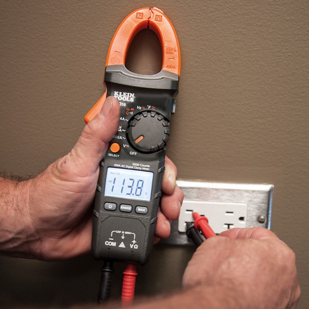 KLEIN TOOLS Clamp On Digital Clamp Meter, 40° to 1832°F Temp. Range, 1
