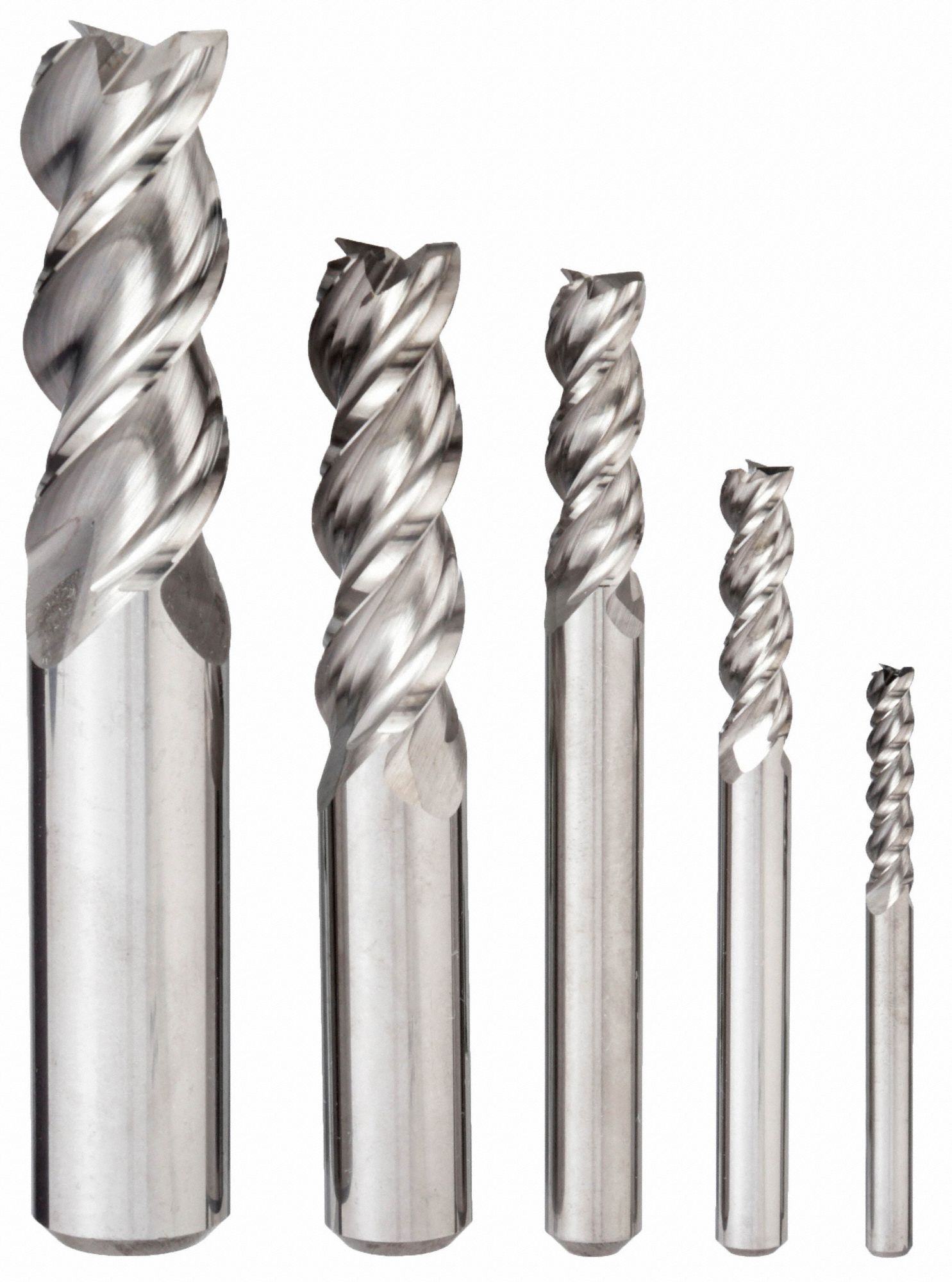 End Mill Set: Corner-Radius, 5 Pc, Carbide, 3 Flute, 1/8" to 1/2" Mill Dia, List 283