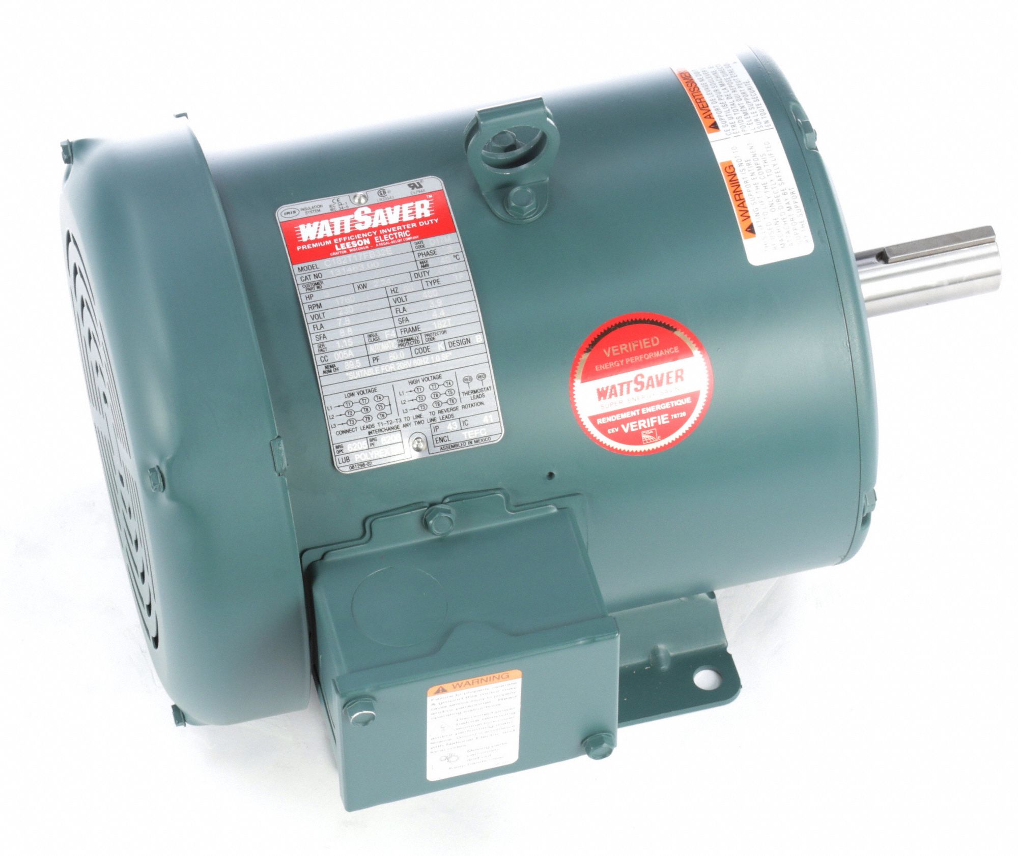 LEESON Air Compressor Motor, 3 HP, 3Phase, Nameplate RPM 1,760