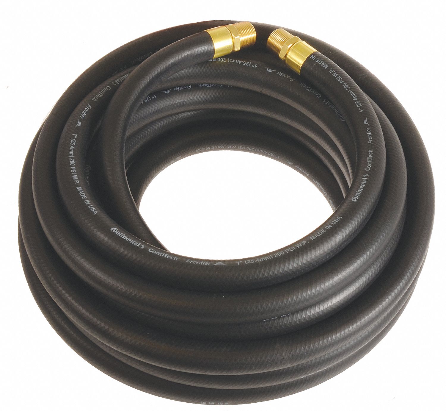 AIR HOSE, 1 IN HOSE ID, BLACK, BRASS 1 IN MNPT X BRASS 1 IN MNPT, 50 FT HOSE L