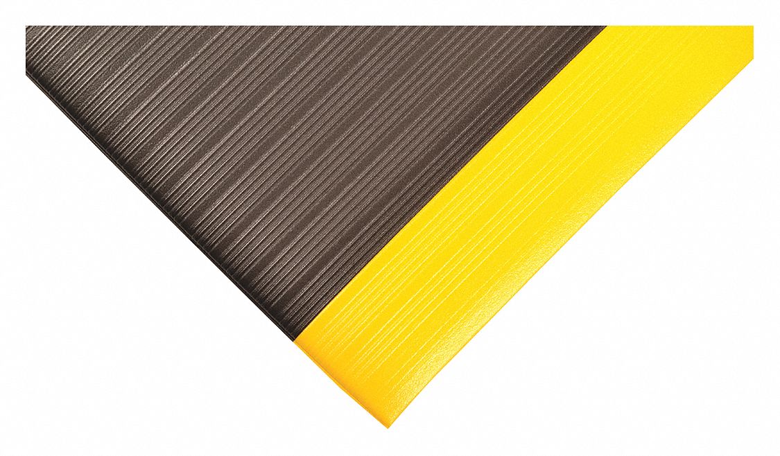 ANTIFATIGUE RUNNER, RIBBED, 3 X 60 FT, ⅜ IN THICK, BLACK/YELLOW BORDER, PVC FOAM