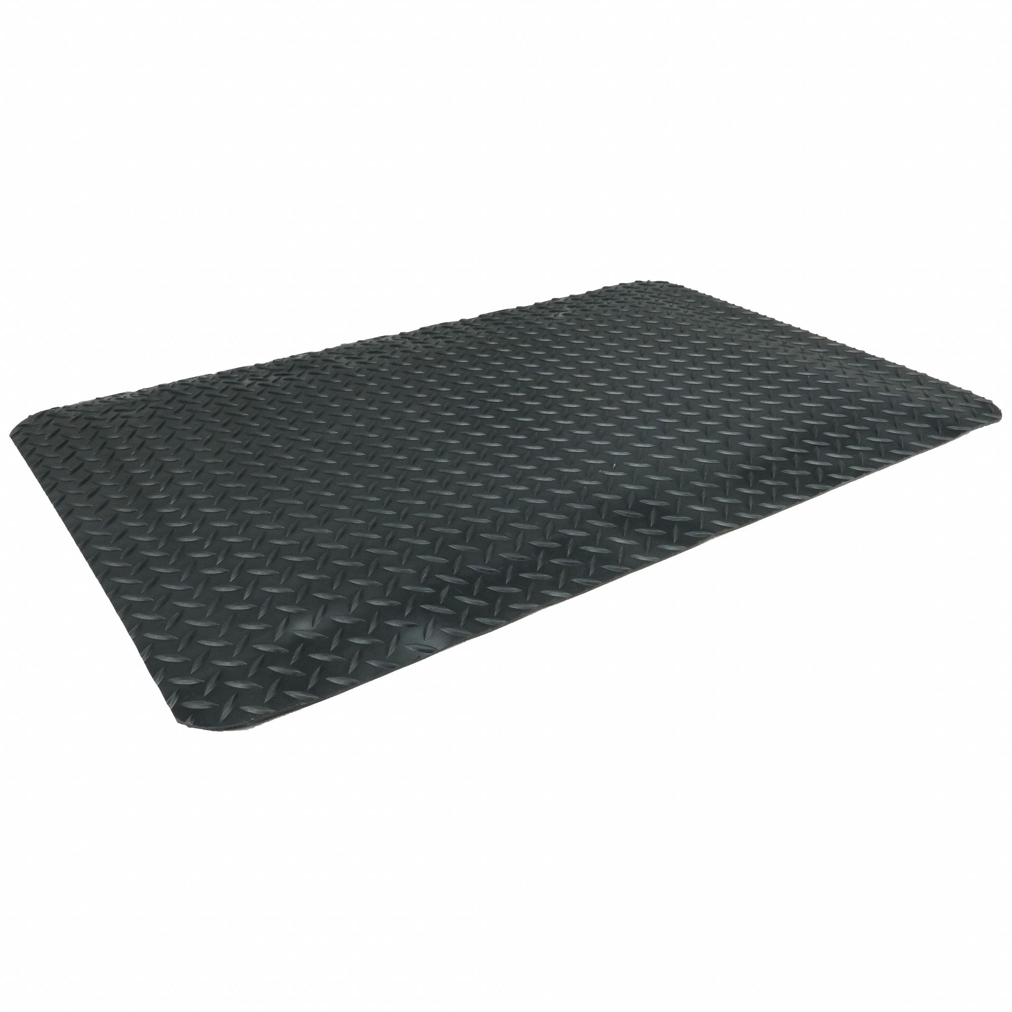 Antifatigue Mat: Diamond Plate, 2 ft x 3 ft, 9/16 in Thick, Black, Vinyl over PVC Foam, Beveled Edge