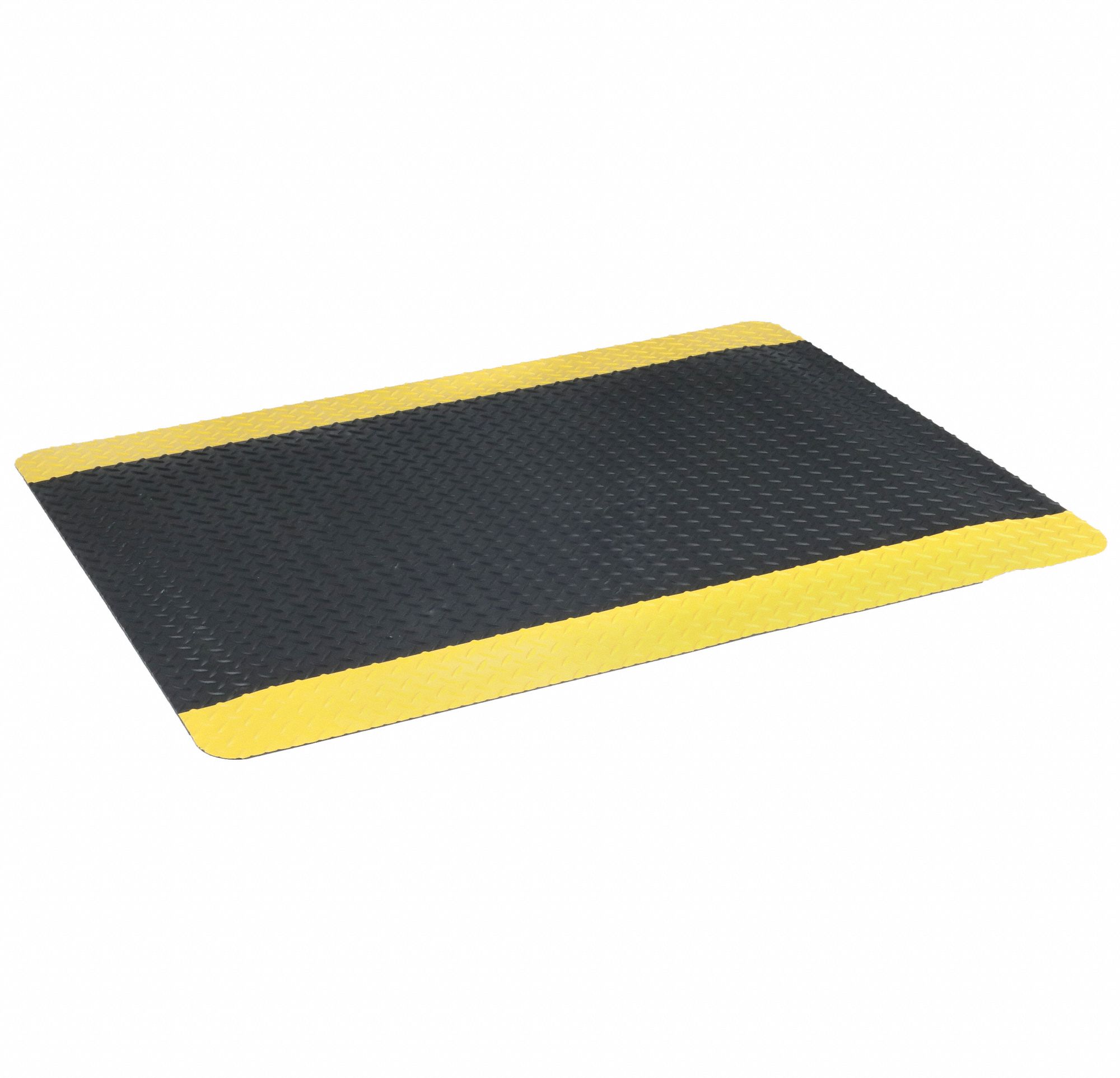 ANTIFATIGUE MAT, DIAMOND PLATE, 3 X 5 FT, 9/16 IN THICK, BLACK/YELLOW BORDER, BEVELED