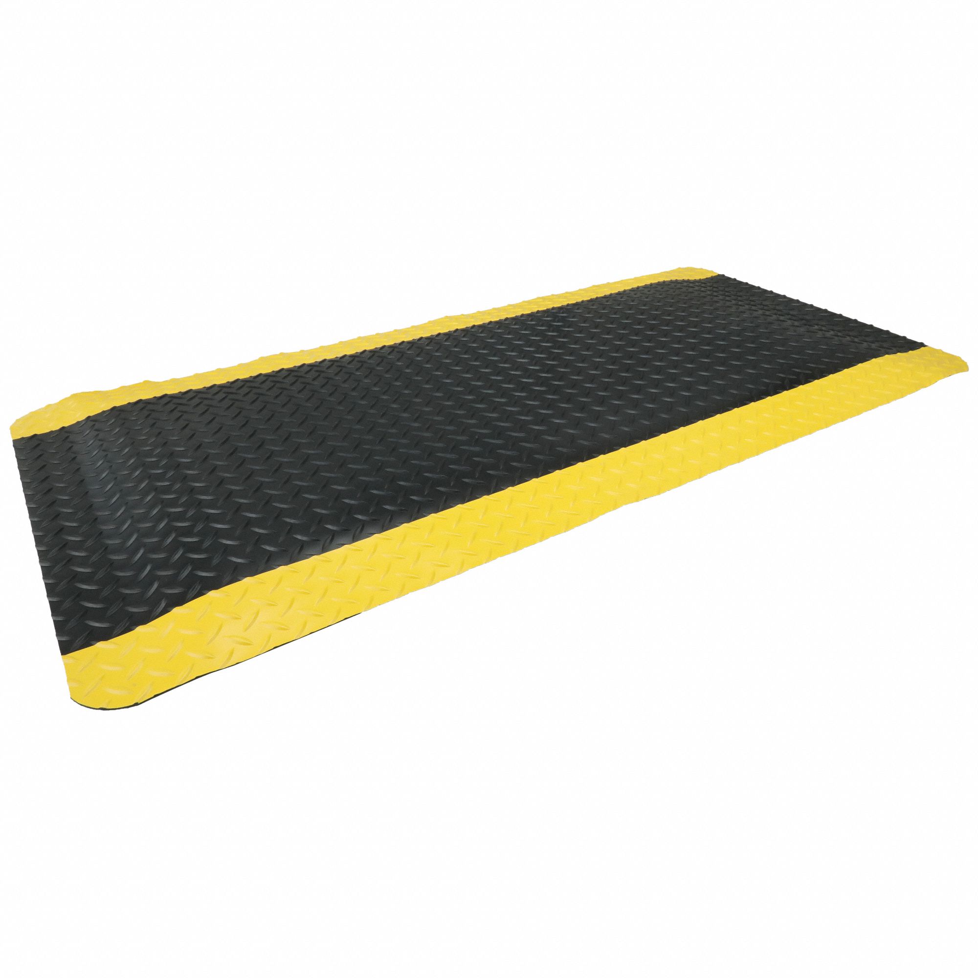 ANTIFATIGUE MAT, DIAMOND PLATE, 3X5 FT, 1 IN THICK, BLACK/YELLOW BORDER, BEVELED EDGE