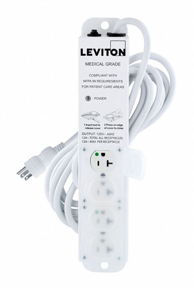 Outlet Strip, 20 A, 15 ft Cord L, 4 Outlets