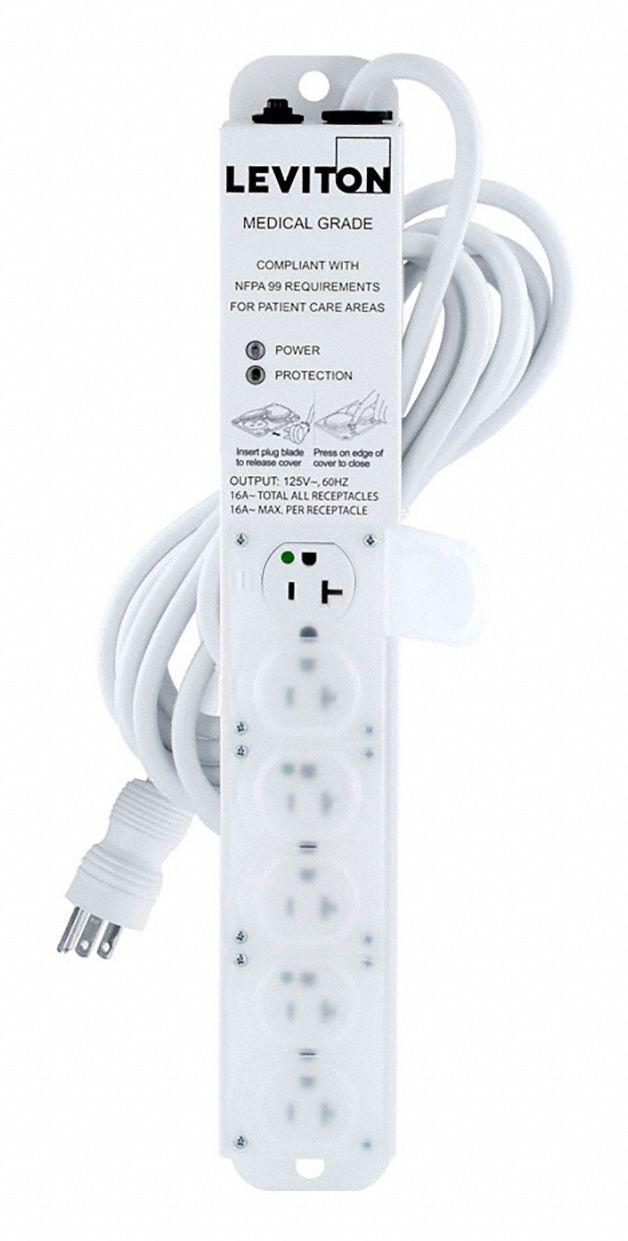 LEVITON, 6 Outlets, Hospital Grade, Surge Protected Outlet Strip