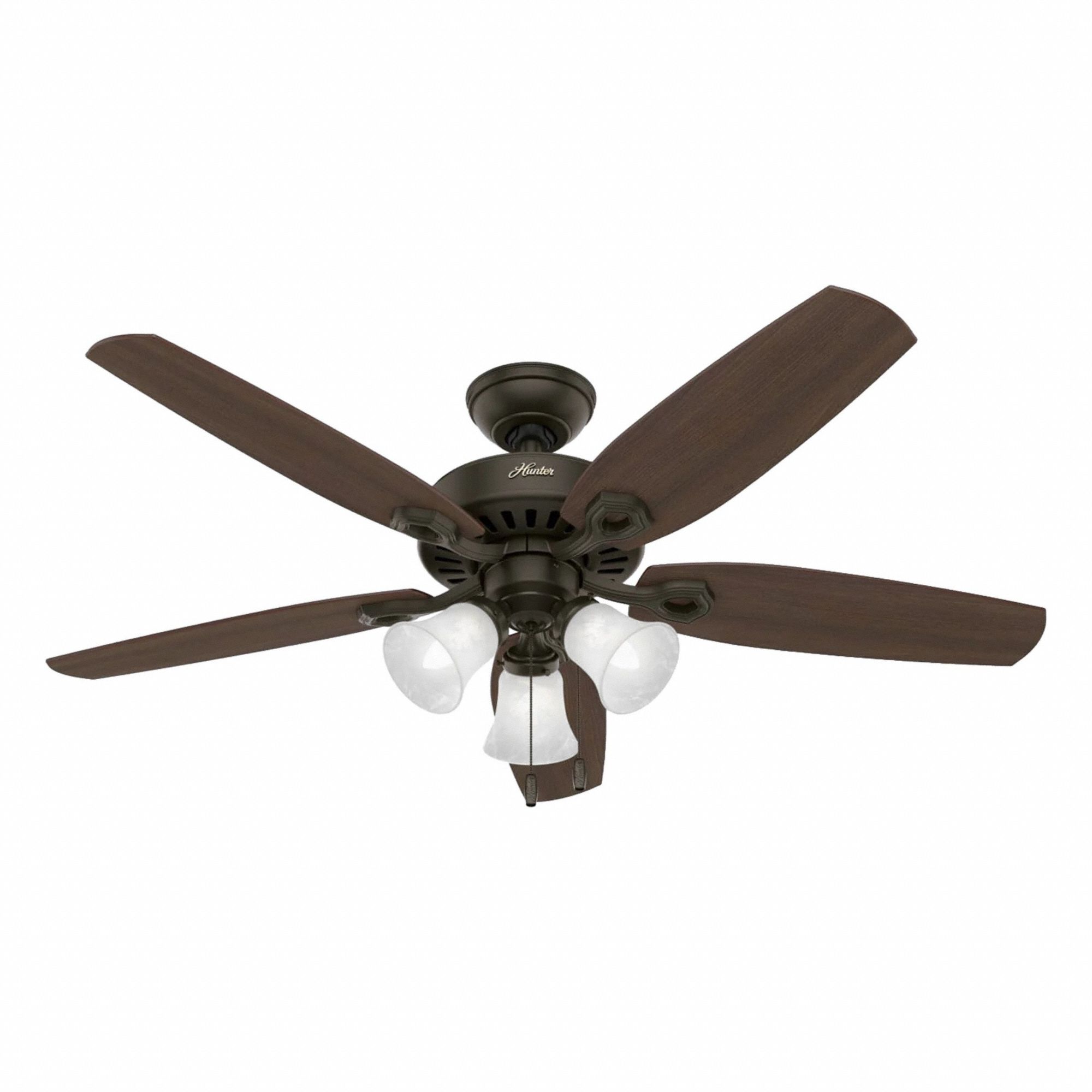 Ceiling Fan: 52 in Blade Dia, Brazilian Cherry/Harvest Mahogany, 3 Speeds, Light Kit