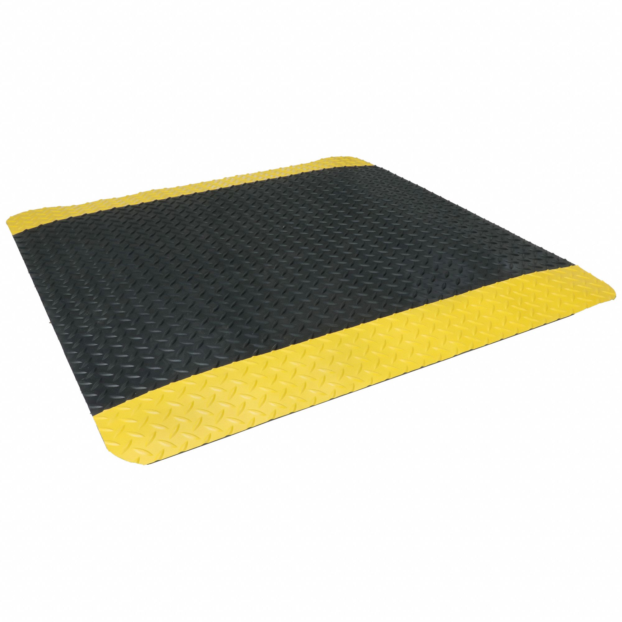 Antifatigue Mat: Diamond Plate, 3 ft x 3 ft, 7/8 in Thick, Black with Yellow Border, Beveled Edge