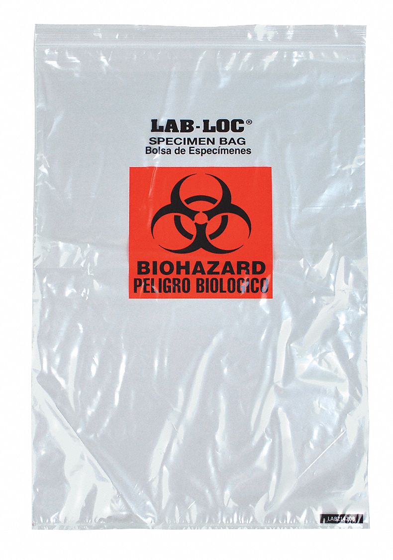 Specimen Transfer Bag: 2 mil Thick, Low Density Polyethylene, Clear, Biohazard Symbol, 250 PK
